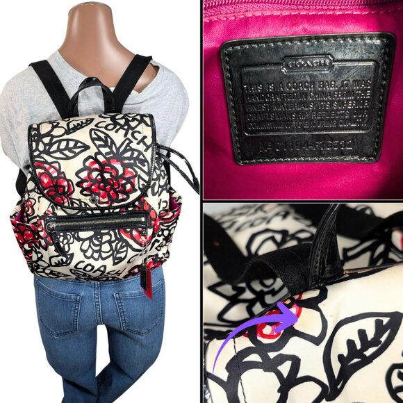 Coach Poppy Daisy Floral Graffiti Nylon Patent Leather Backpack F16582 - Picture 12 of 12